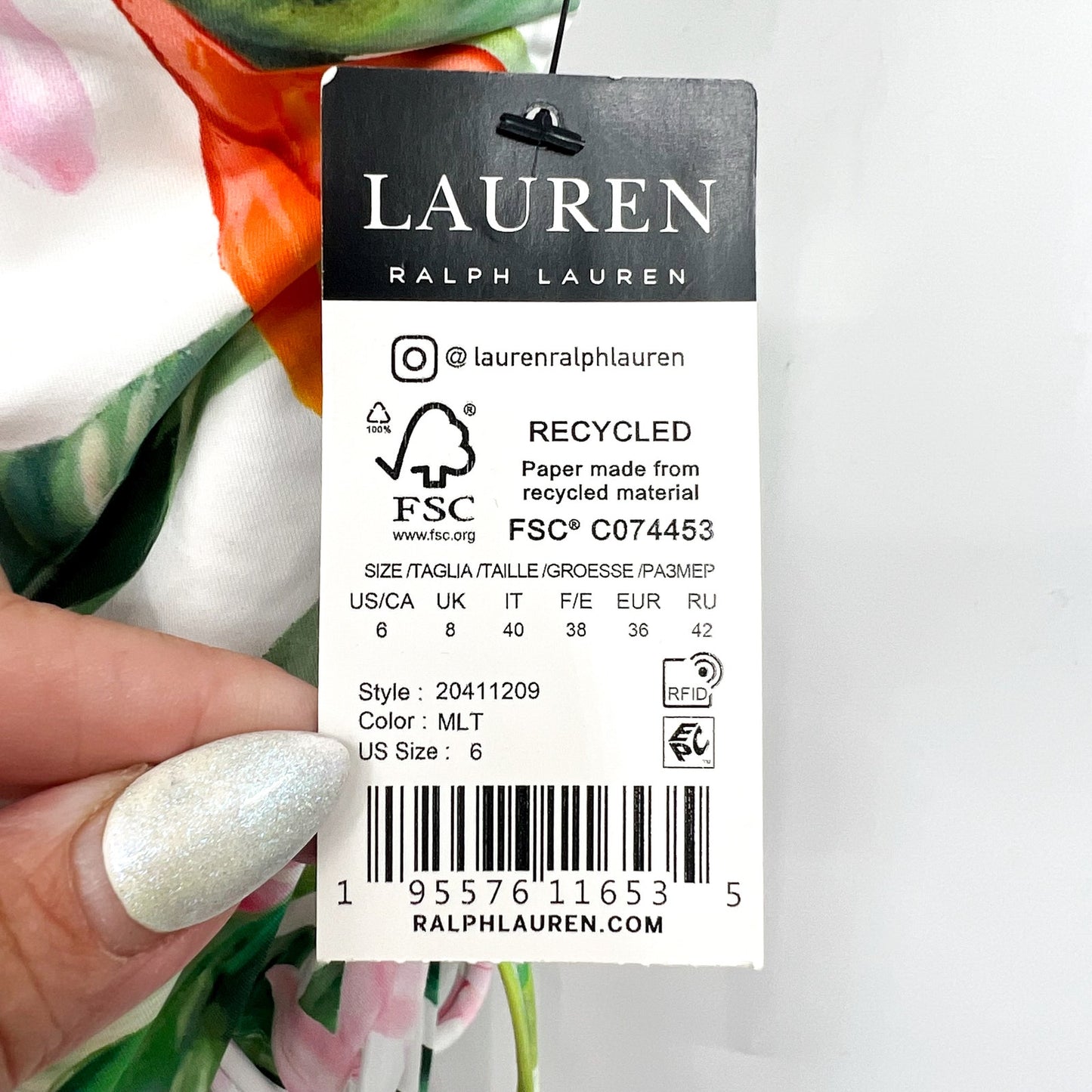 LAUREN RALPH LAUREN Plunge One Piece Swimsuit 6 White Watercolor Floral NWT