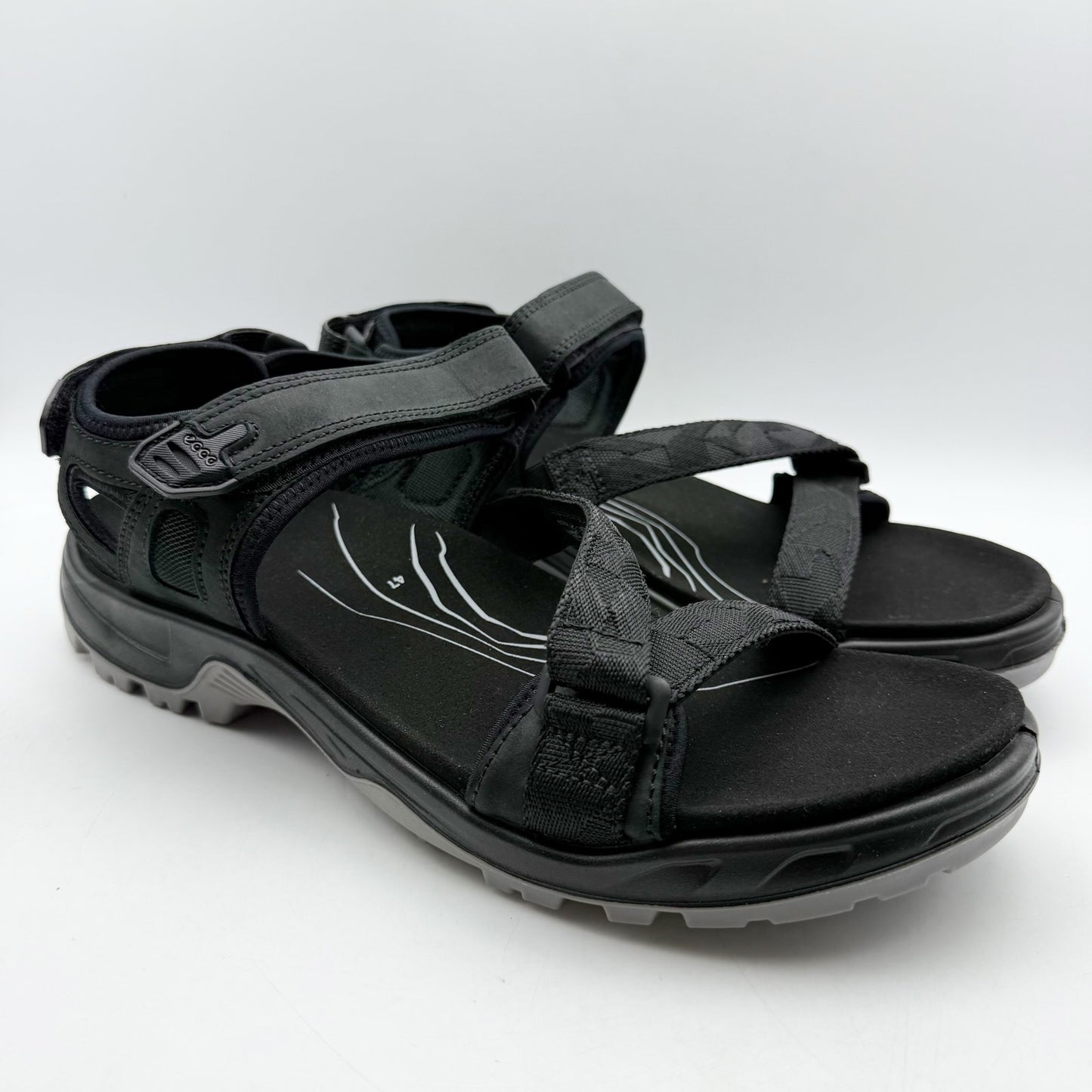 Ecco Mens Yucatan Coast Sandal US 13-13.5 EU 47 Black Leather Casual Sporty NWOB