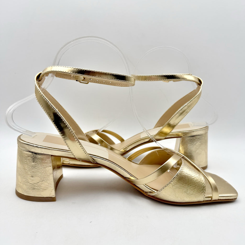 Dolce Vita Womens Blakly Heel Sandal US 8.5 Gold Distressed Leather NIB