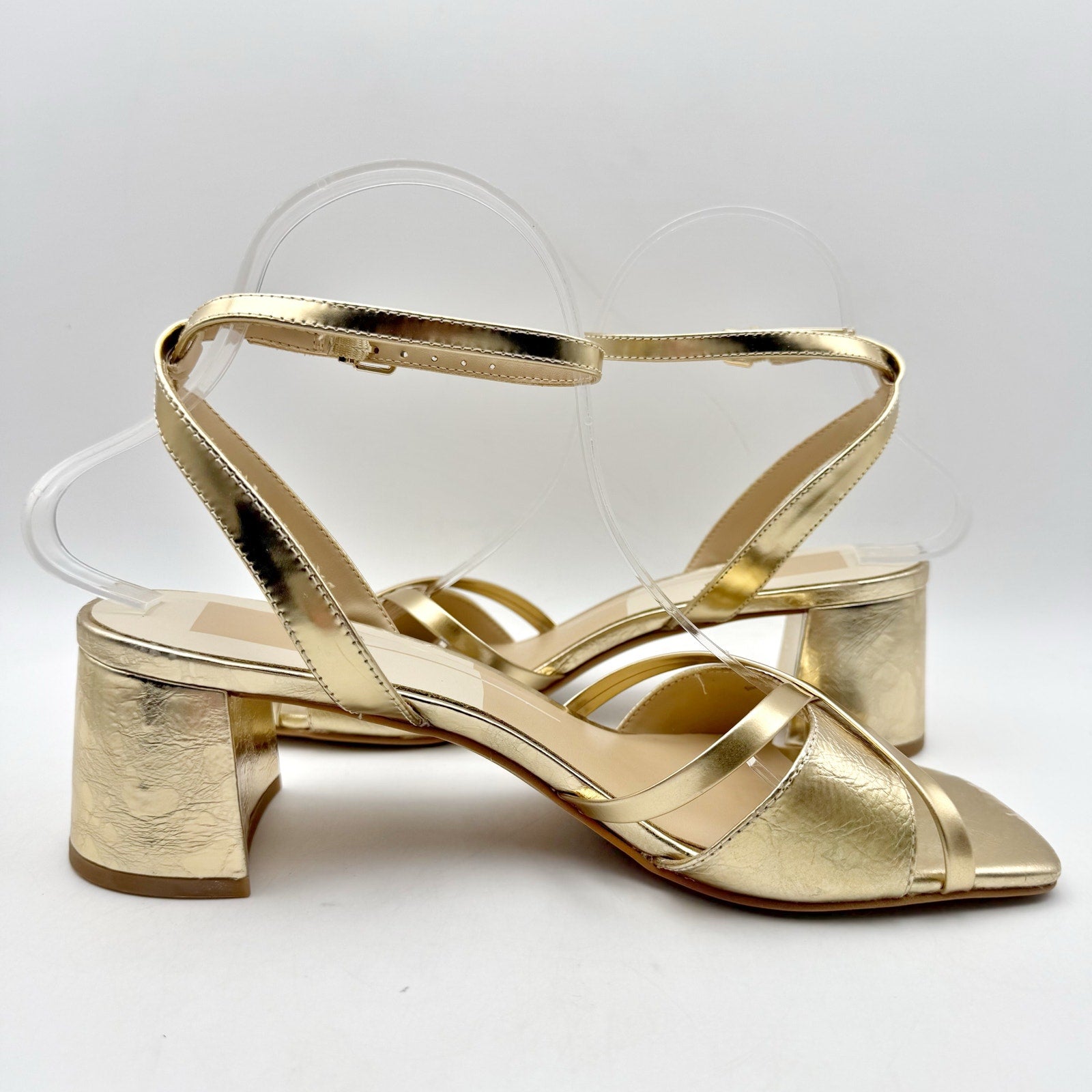 Dolce Vita Womens Blakly Heel Sandal US 8.5 Gold Distressed Leather NIB