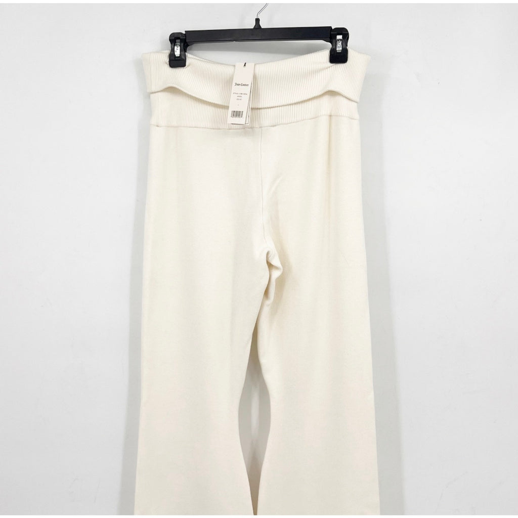JUICY COUTURE Women's Knit Flare Pants Large White Angel Fold Over Band NWT