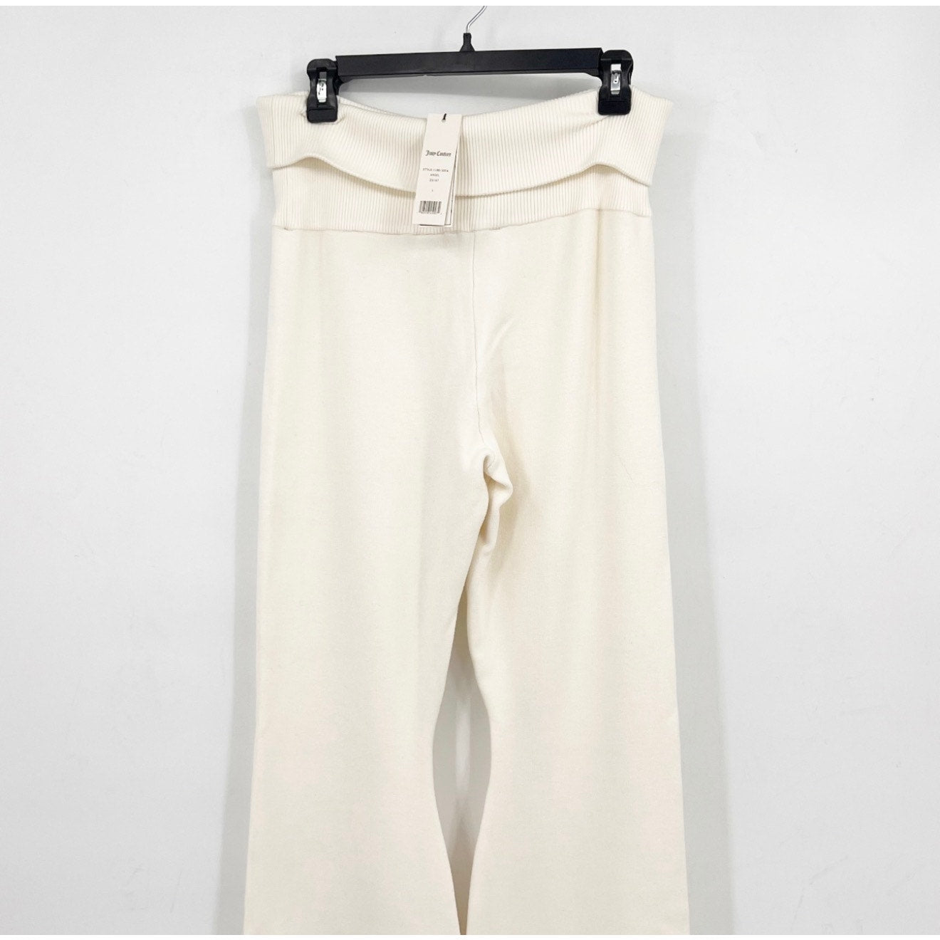 JUICY COUTURE Women's Knit Flare Pants Large White Angel Fold Over Band NWT