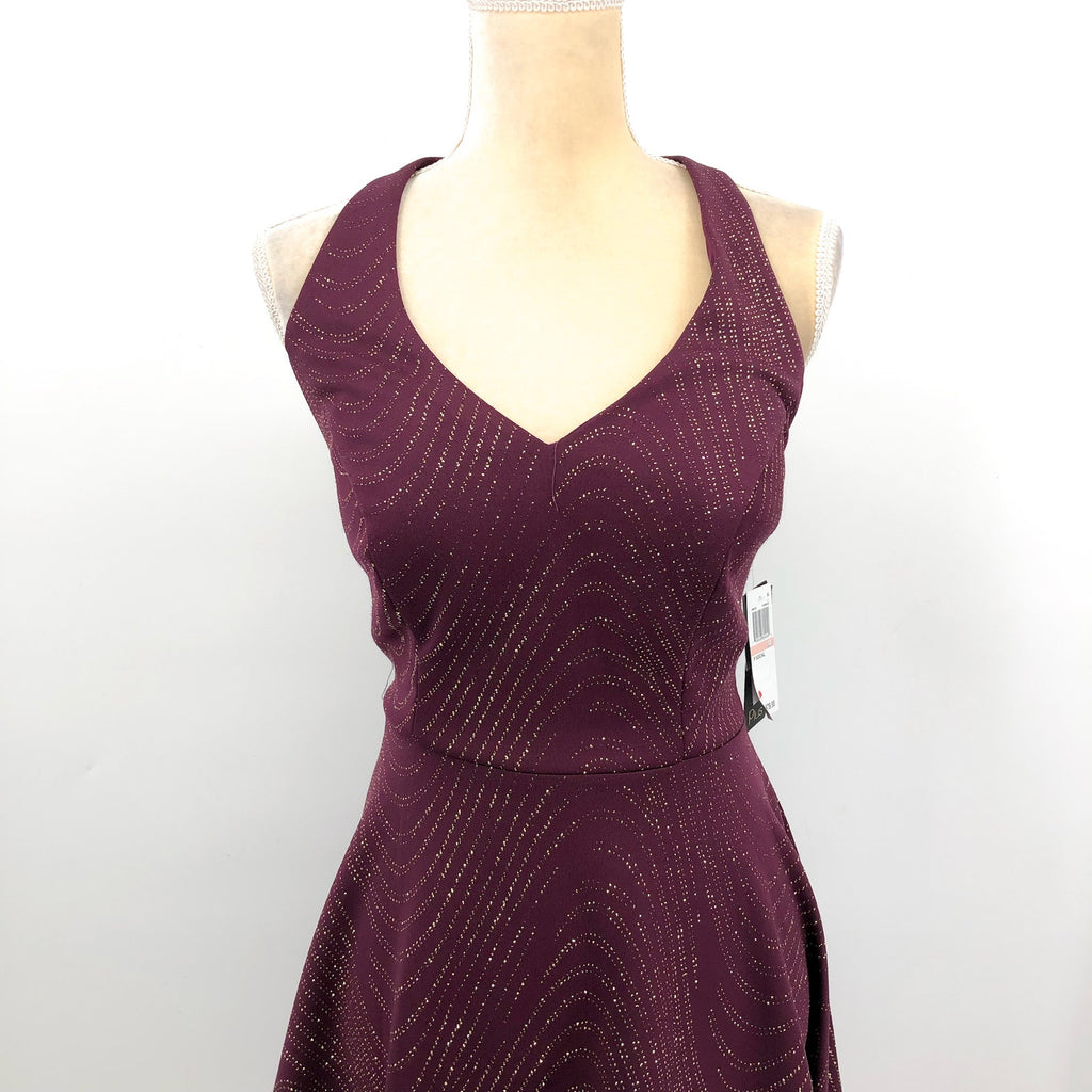 CITY STUDIO Women's Sparkling Mini Halter Dress 14W Plum Purple Gold NWT