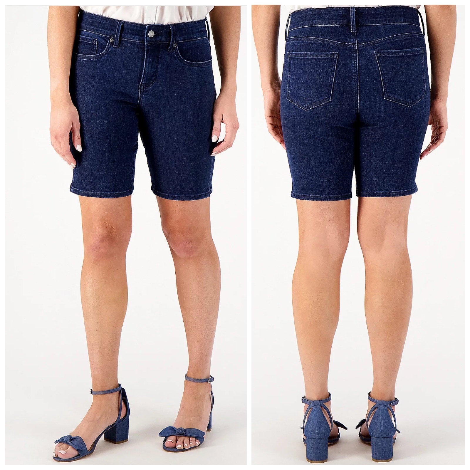 NYDJ Womens Ella Denim Shorts Size 12 PETITE Dark Blue Arise 8" Inseam NWT