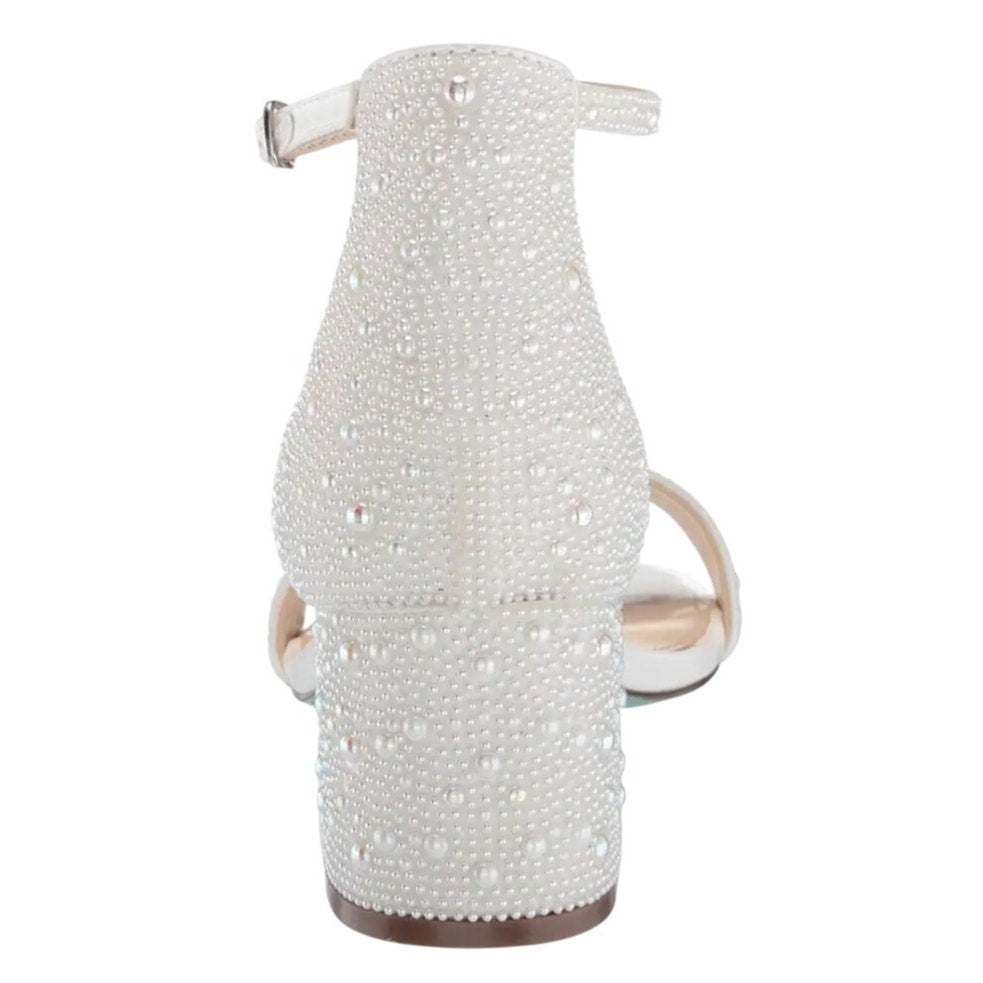 Betsey Johnson Womens Mari Heeled Sandal US 6.5 EU 37 White Rhinestone NIB