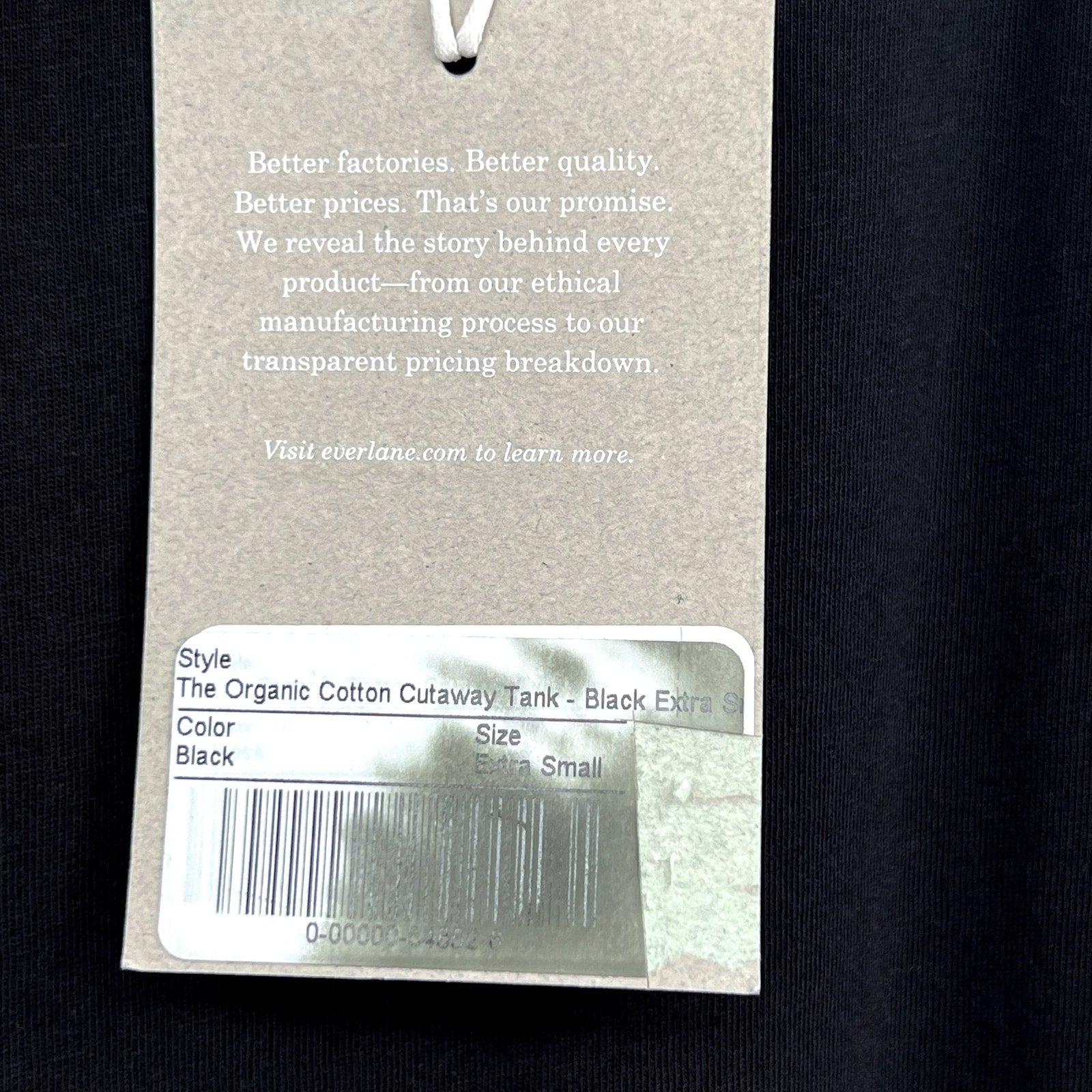 EVERLANE Women's The Tank in Essential Orangic Cotton XS Black Sleeveless NWT