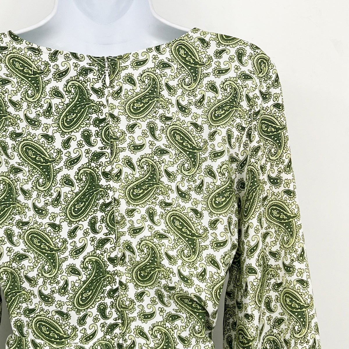 FAITHFULL THE BRAND Women's Bell Sleeve Top Size 10 Green Paisley NWOT