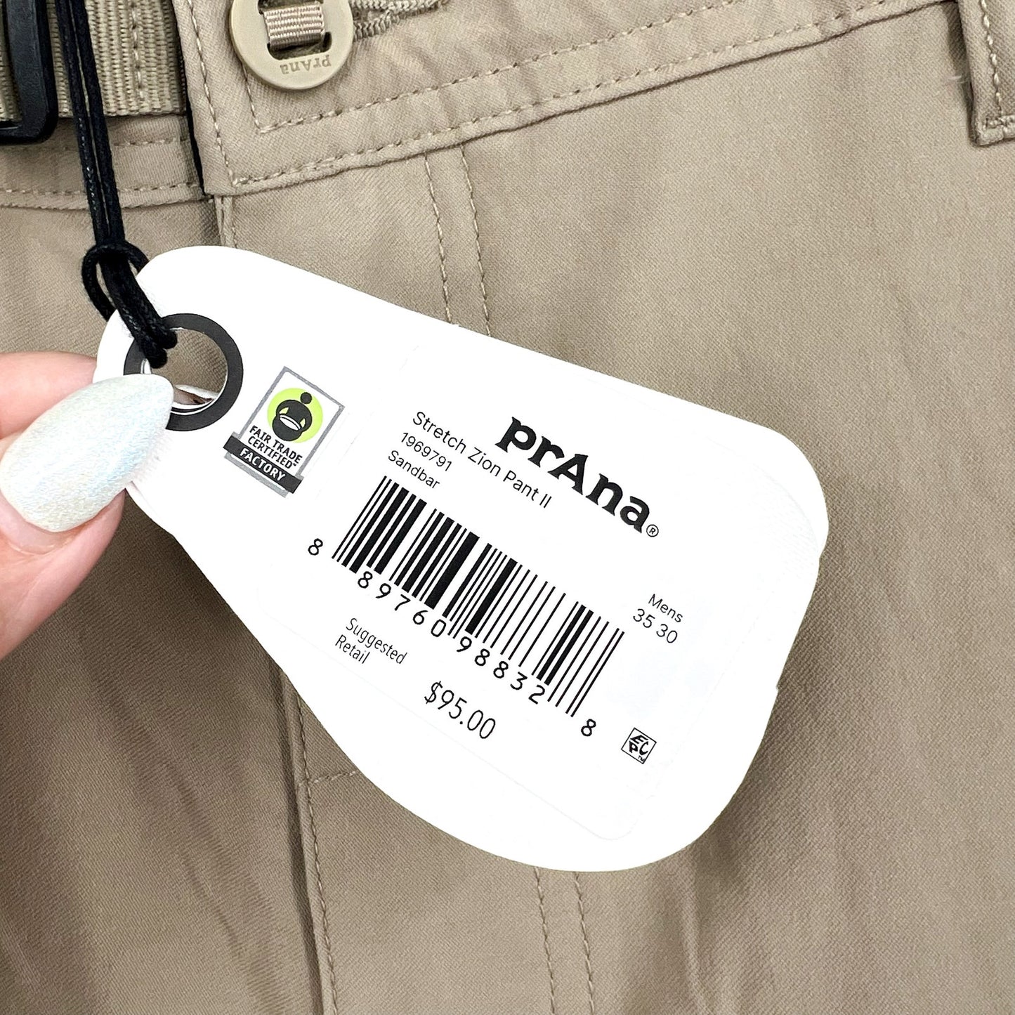 PRANA Men's Zion Straight Pants 35x30 Tan Sandbar Slim Fit Stretch Outdoors NWT