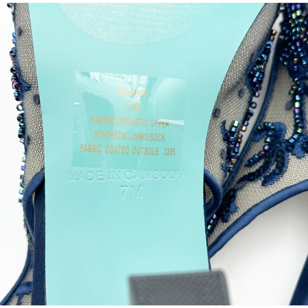 Blue Betsey Johnson Womens Nikki High Heels Size 7 Navy Blue Lace Sling Back NIB