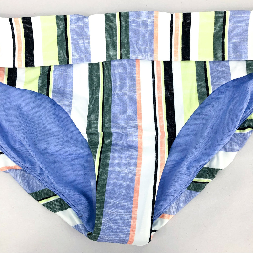 PRANA Women's Marta Bikini Bottom Large Blue Morning Glory Stripe Hipster NWT