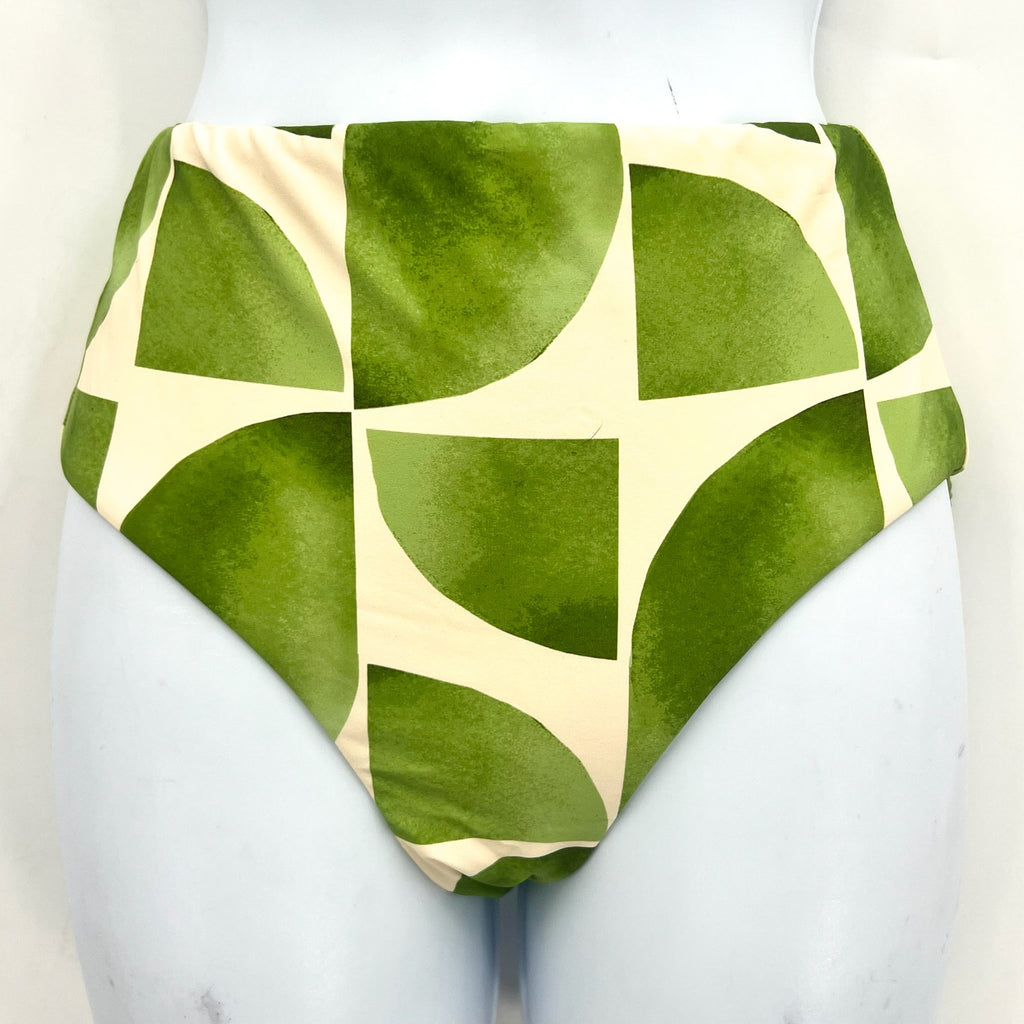SEAFOLLY Women's Sunray Bikini Bottom Size 4 Green Sage Print High Waisted NWT
