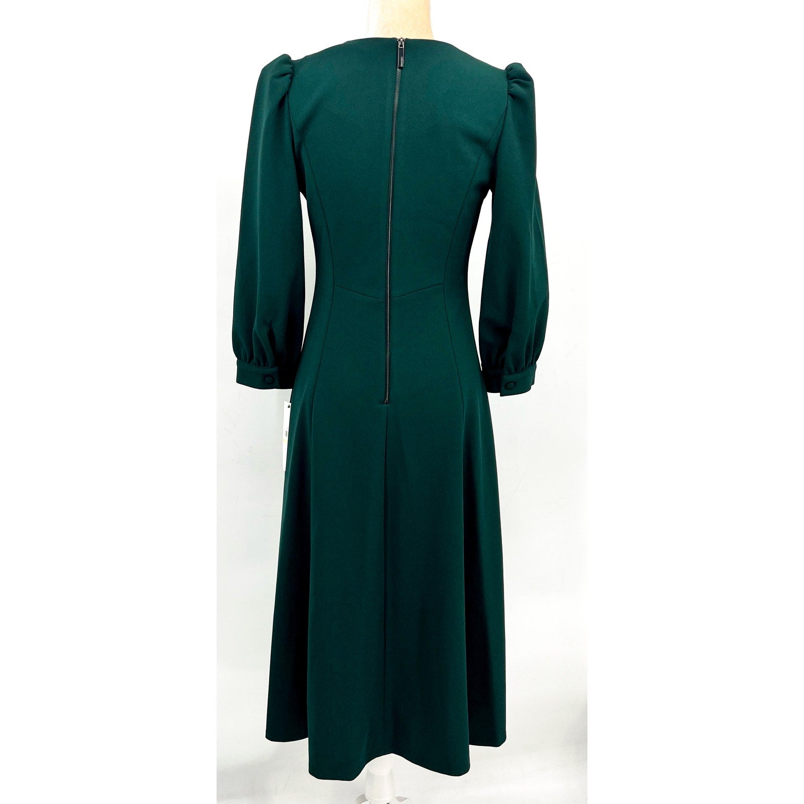 CALVIN KLEIN Scuba Crepe Midi Dress Size 4 Malachite Green 3/4 Puff Sleeve NWT