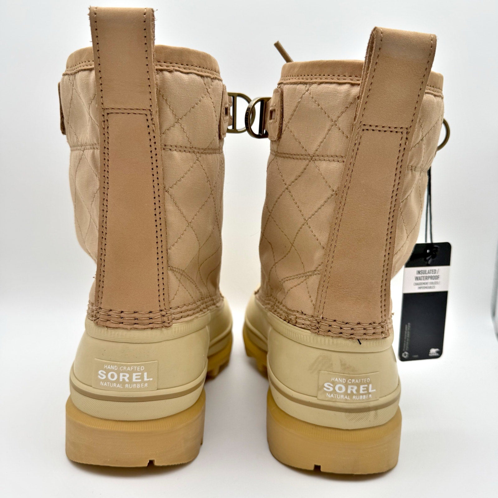 Sorel Womens Caribou Royal Winter Boots US 8.5 Tan Beige Canvas Waterproof NIB
