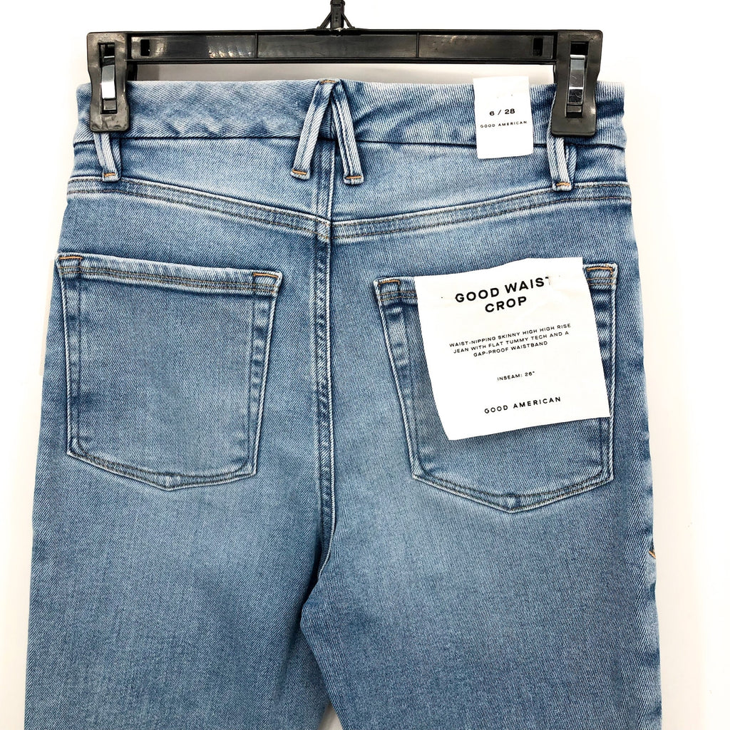 Good American Good Waist Crop Jeans Size 6 28x25 Blue Skinny Leg Raw Hem NWT