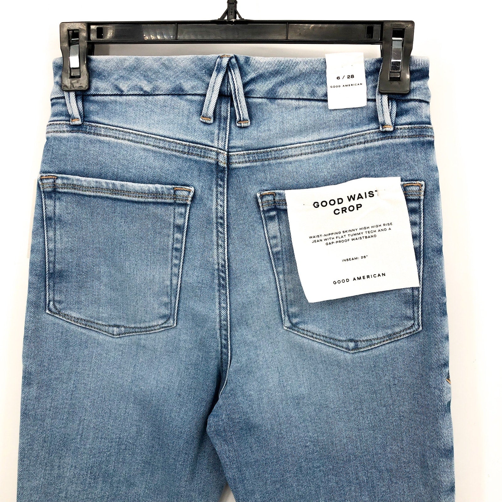 Good American Good Waist Crop Jeans Size 6 28x25 Blue Skinny Leg Raw Hem NWT