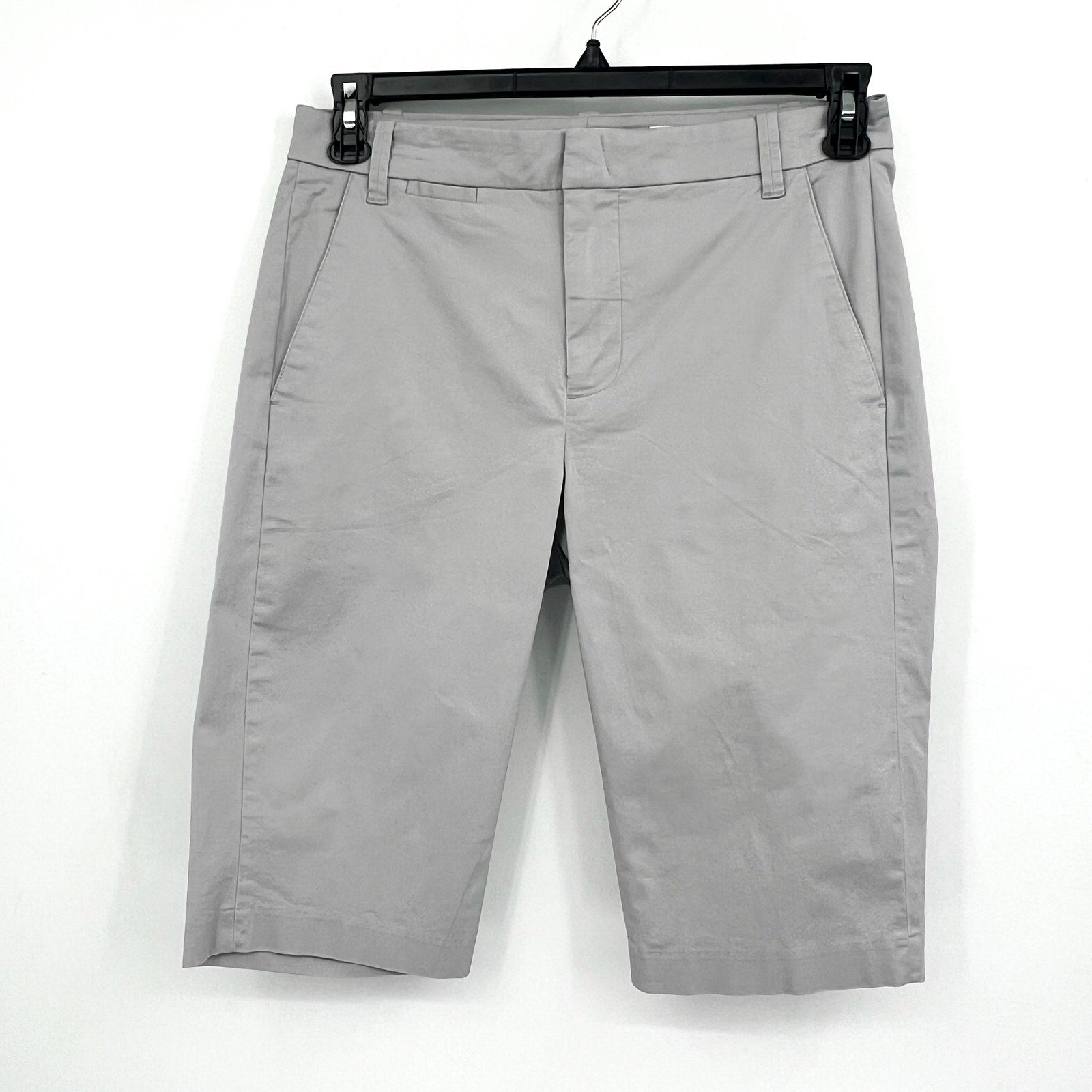 VINCE Womens Coin Pkt Bermuda Shorts Size 6 Grey Fog Stretch Flat Front NWOT