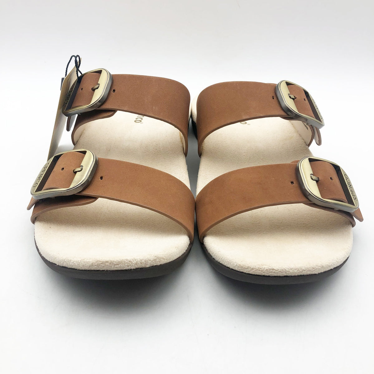 Spenco Womens Vista Slip On Sandals Size 7.5 Tan Saddle Leather APMA Comfort NIB