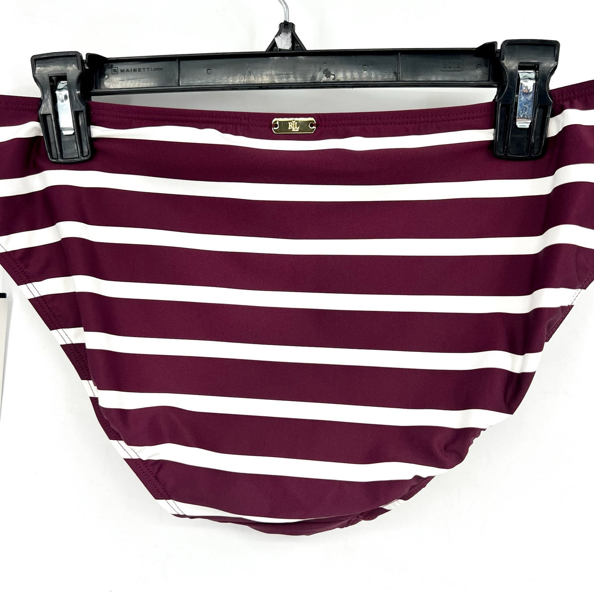 LAUREN RALPH LAUREN Womens Lago Stripe Hipster Bikini Bottom Size 12 Red NWT