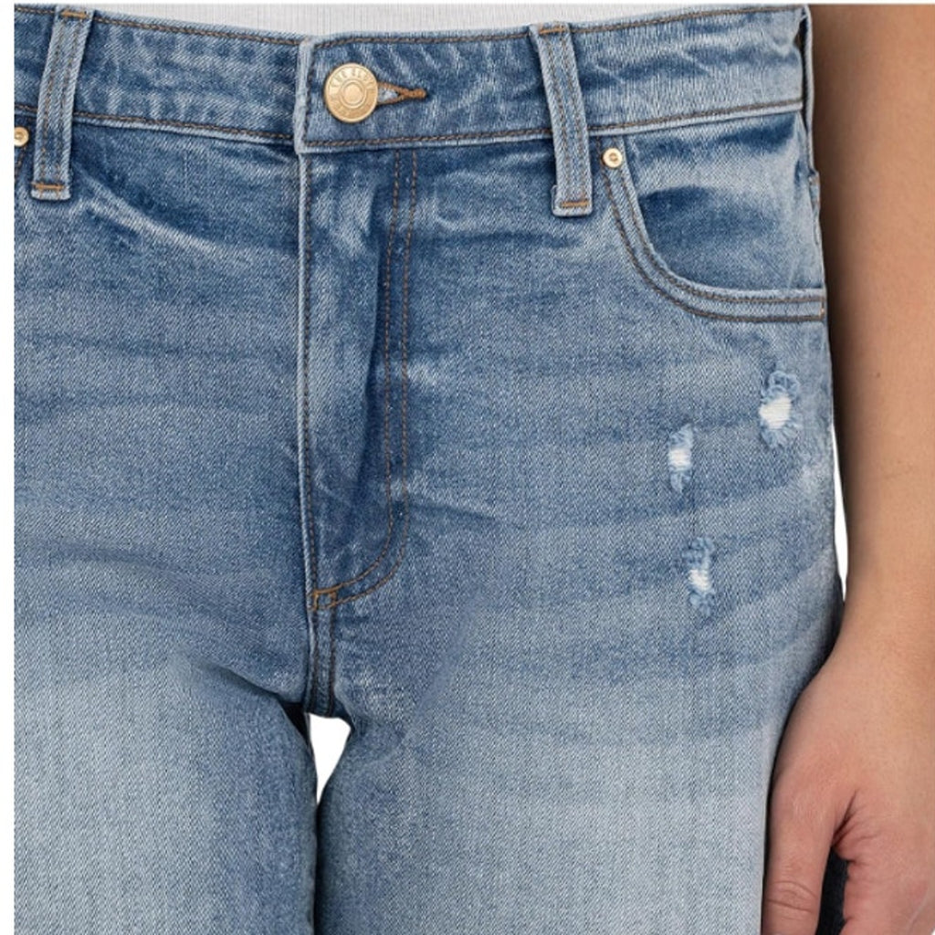 KUT FROM THE KLOTH Hailey Denim Shorts Size 8 Blue Focus Raw Hem High Rise NWT