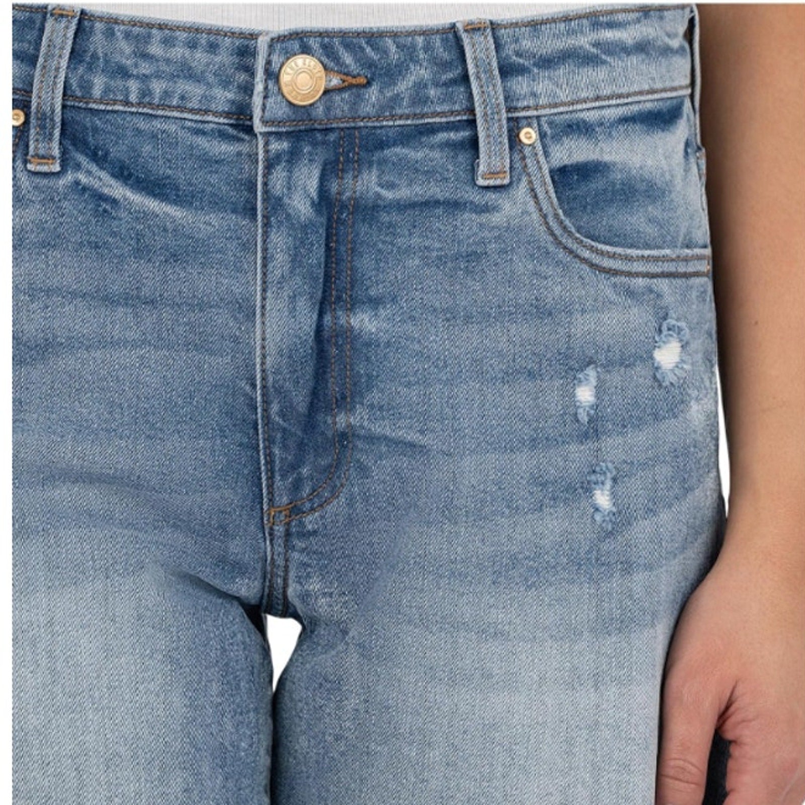 KUT FROM THE KLOTH Hailey Denim Shorts Size 8 Blue Focus Raw Hem High Rise NWT