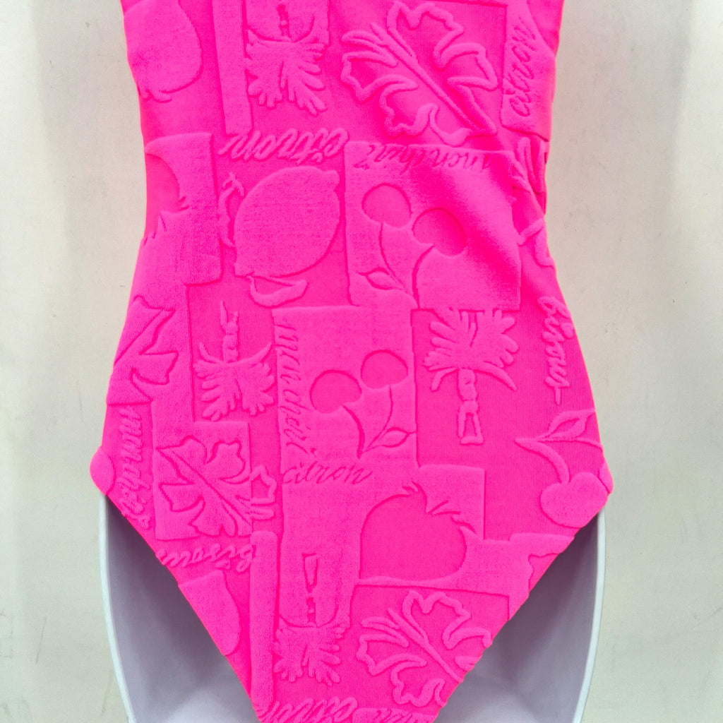BEACH RIOT Women's Athena One-Piece Swimsuit Small Bright Pink Print Terry NWT