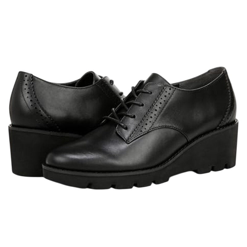 Vionic Womens Anaheim Wedge Oxford Derby Shoes US 6 M Black Leather NIB
