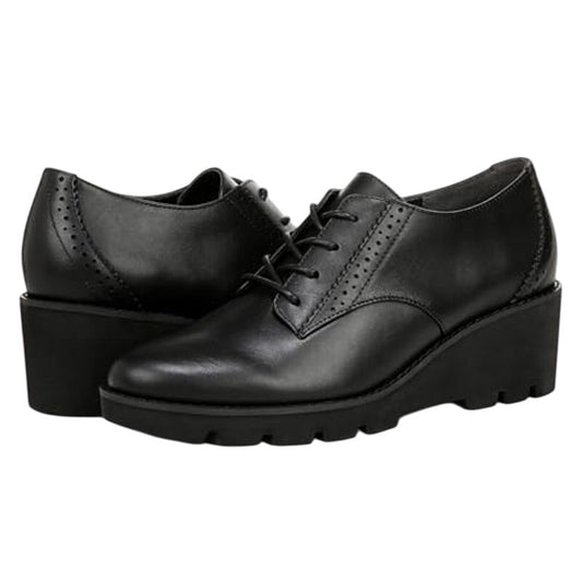 Vionic Womens Anaheim Wedge Oxford Derby Shoes US 6 M Black Leather NIB