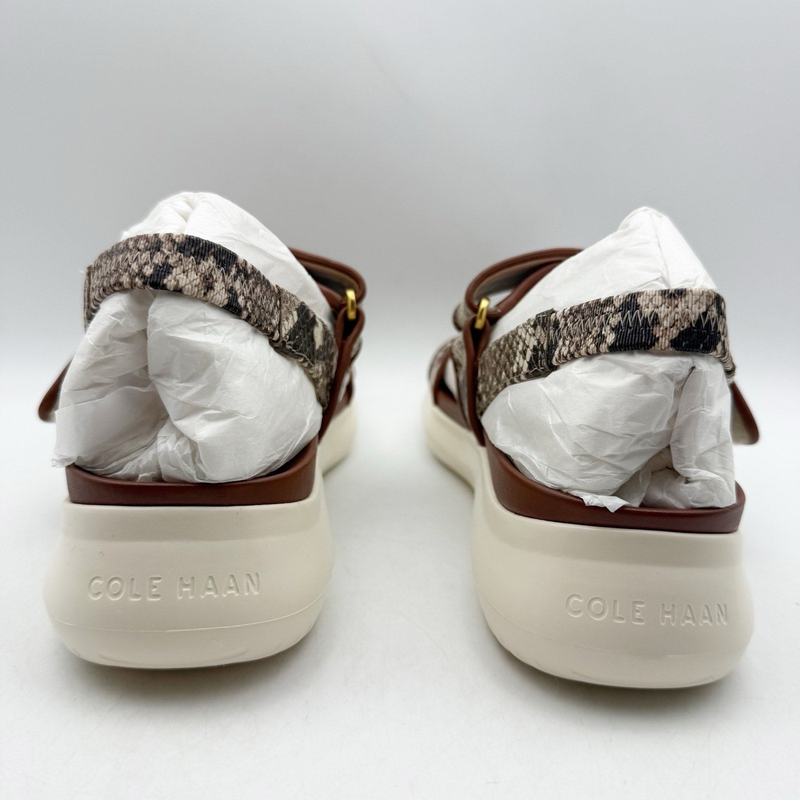 Cole Haan Womens Zerogrand Meritt Sandals Size 6 Brown Snake Print Leather NWOB