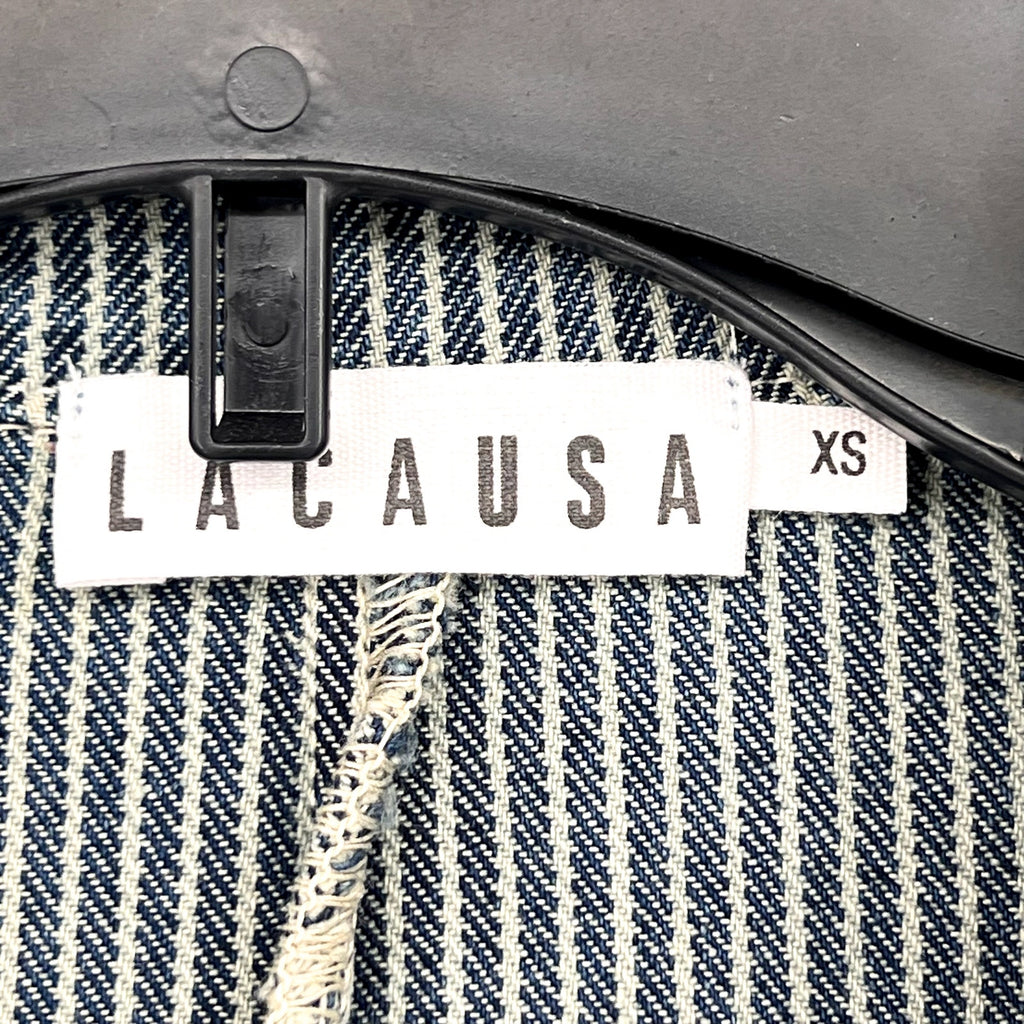 LACAUSA Women's Railroad Lucky Jumpsuit XS Blue Sea Salt Stripe Short Sleeve NWT