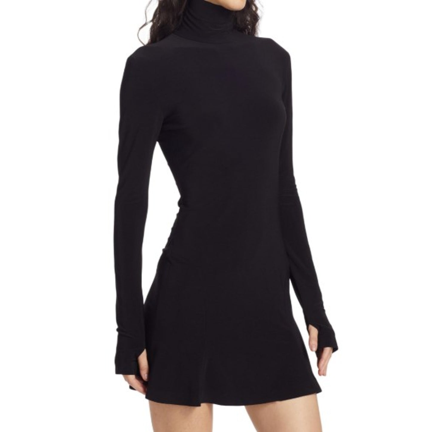NORMA KAMALI Turtleneck Jersey Long-Sleeve Mini Dress Medium/38 Black NWOT