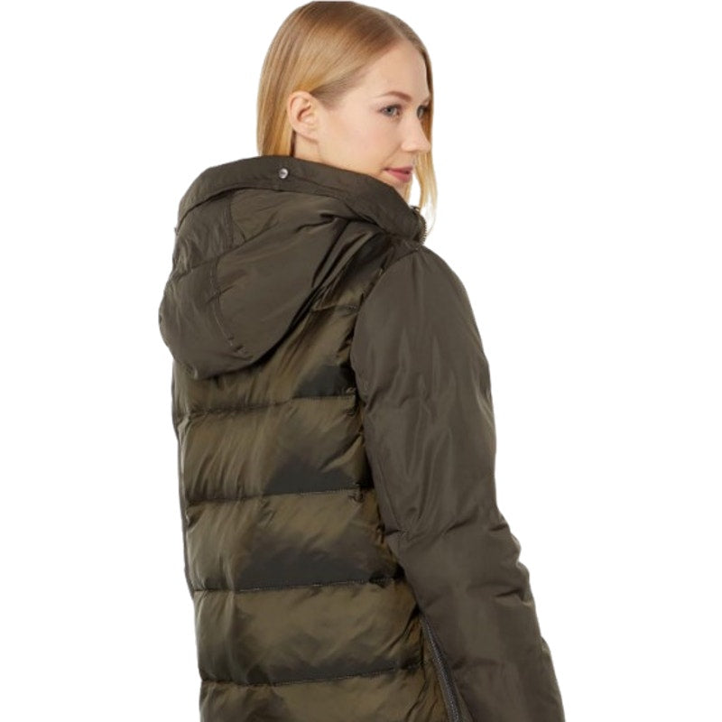 VINCE CAMUTO Heavyweight Hooded Parka Coat Medium Olive Green Faux Fur Trim NWT