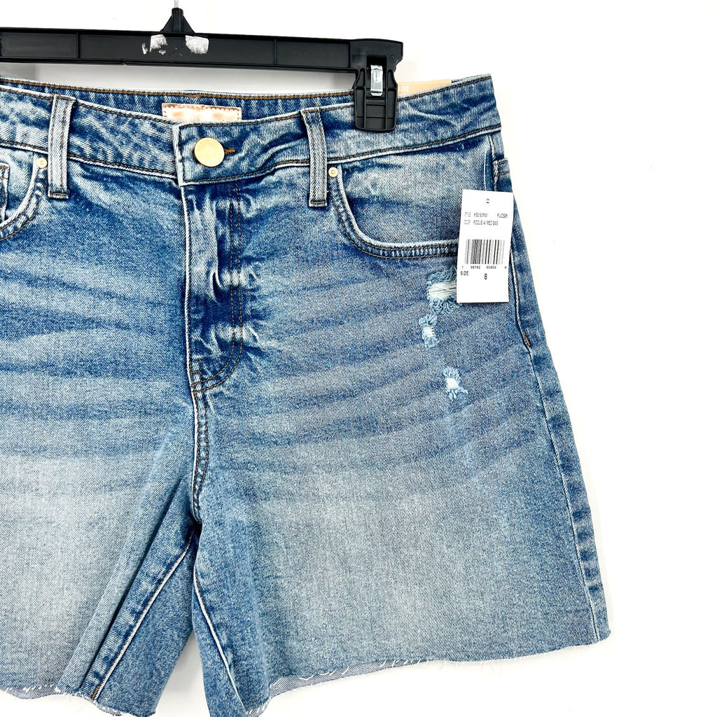 KUT FROM THE KLOTH Hailey Denim Shorts Size 8 Blue Focus Raw Hem High Rise NWT