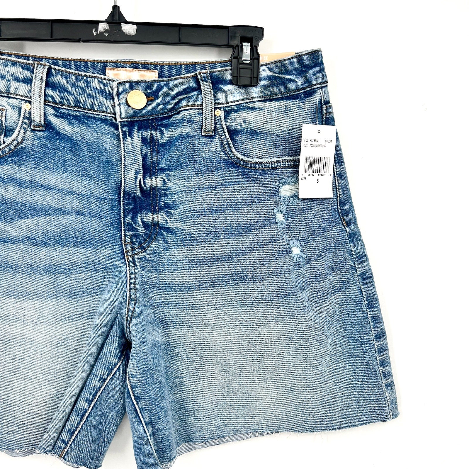 KUT FROM THE KLOTH Hailey Denim Shorts Size 8 Blue Focus Raw Hem High Rise NWT