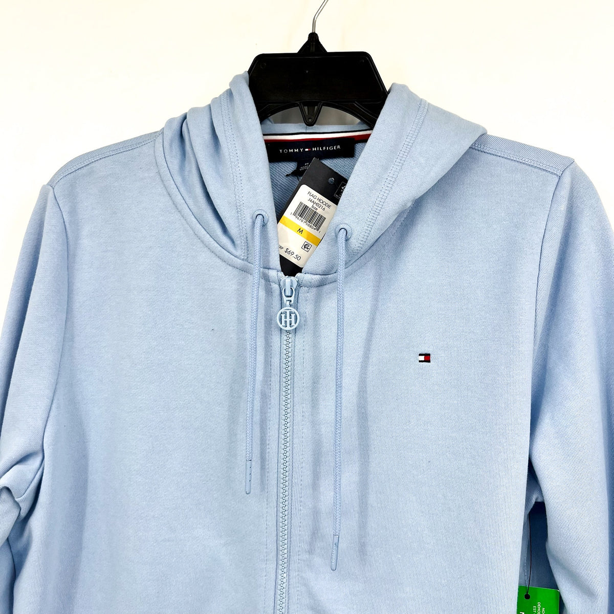 TOMMY HILFIGER Women's Flag Zip Hoodie Sweatshirt Medium Light Blue NWT