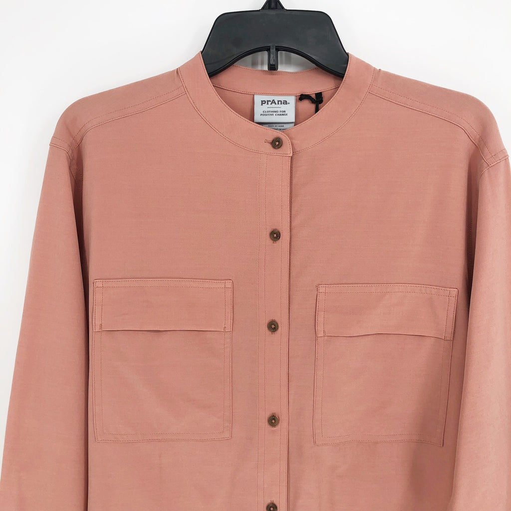 PRANA Women's Railay Tunic Shirt Large Pink Cloud Blush Button Down UPF 50+ NWT