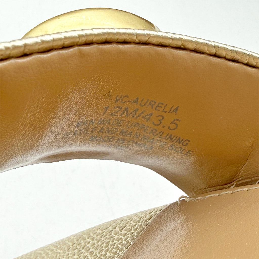 Vince Camuto Womens Aurelia Heel Sandals Size 12 M EU 43.5 Gold Leather NIB