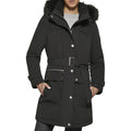 DKNY Women's Faux Fur Hood Anorak Winter Coat XS Black Belted NWT