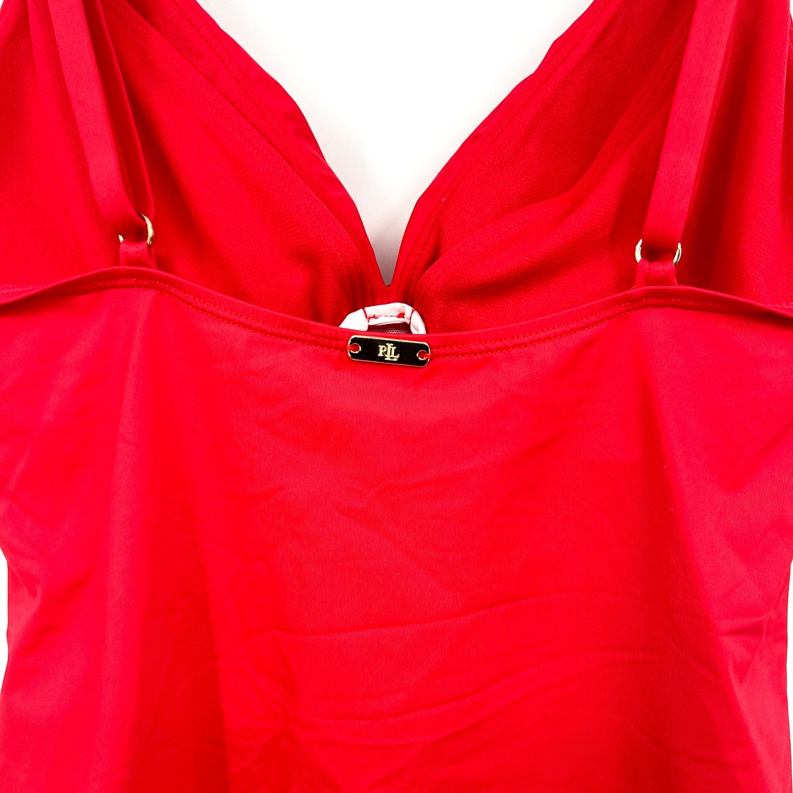 LAUREN RALPH LAUREN Womens Tankini Top Size 6 Red Toggle-Trim Swim NWOT
