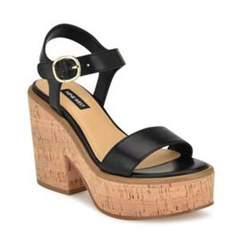 Nine West Womens Amye Platform Sandals US 8 Black Vegan Leather NWOB