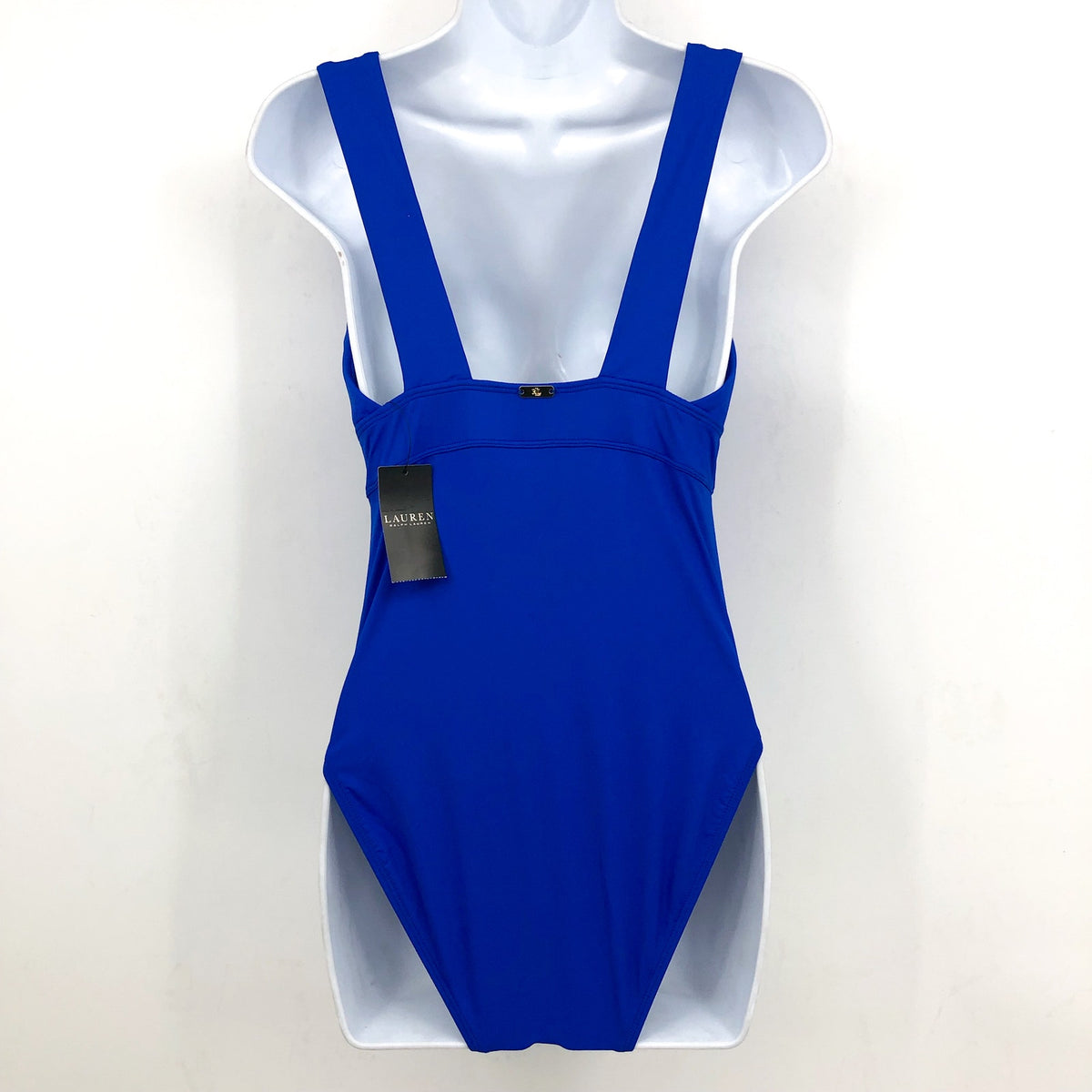 LAUREN RALPH LAUREN V Neck One Piece Swimsuit Sz 14 Royal Blue Beach Club NWT
