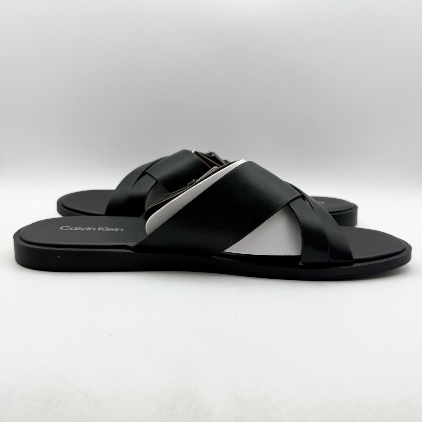 Calvin Klein Mens Elon Slip On Sandals US 13 M Black Vegan Leather NIB