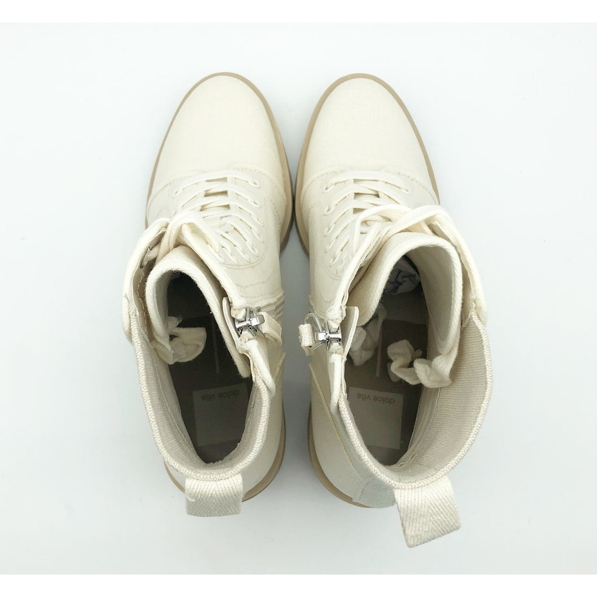 Dolce Vita Womens Combat Boots Size 6 Stacked Heel Off White Canvas NWOB