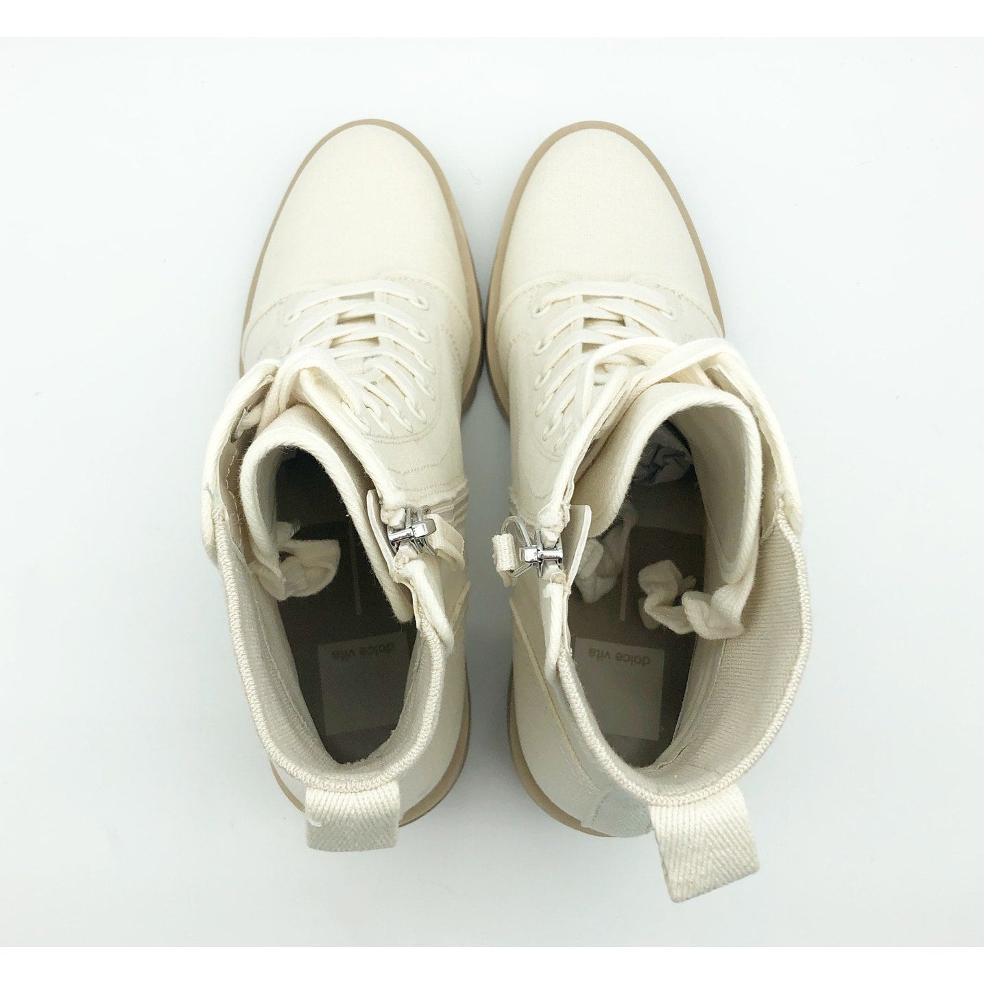 Dolce Vita Womens Combat Boots Size 6 Stacked Heel Off White Canvas NWOB