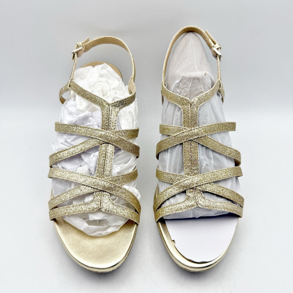 Naturalizer Womens Baylor Heeled Sandals US 9.5 Wide EU 40.5 Gold Glitter NIB