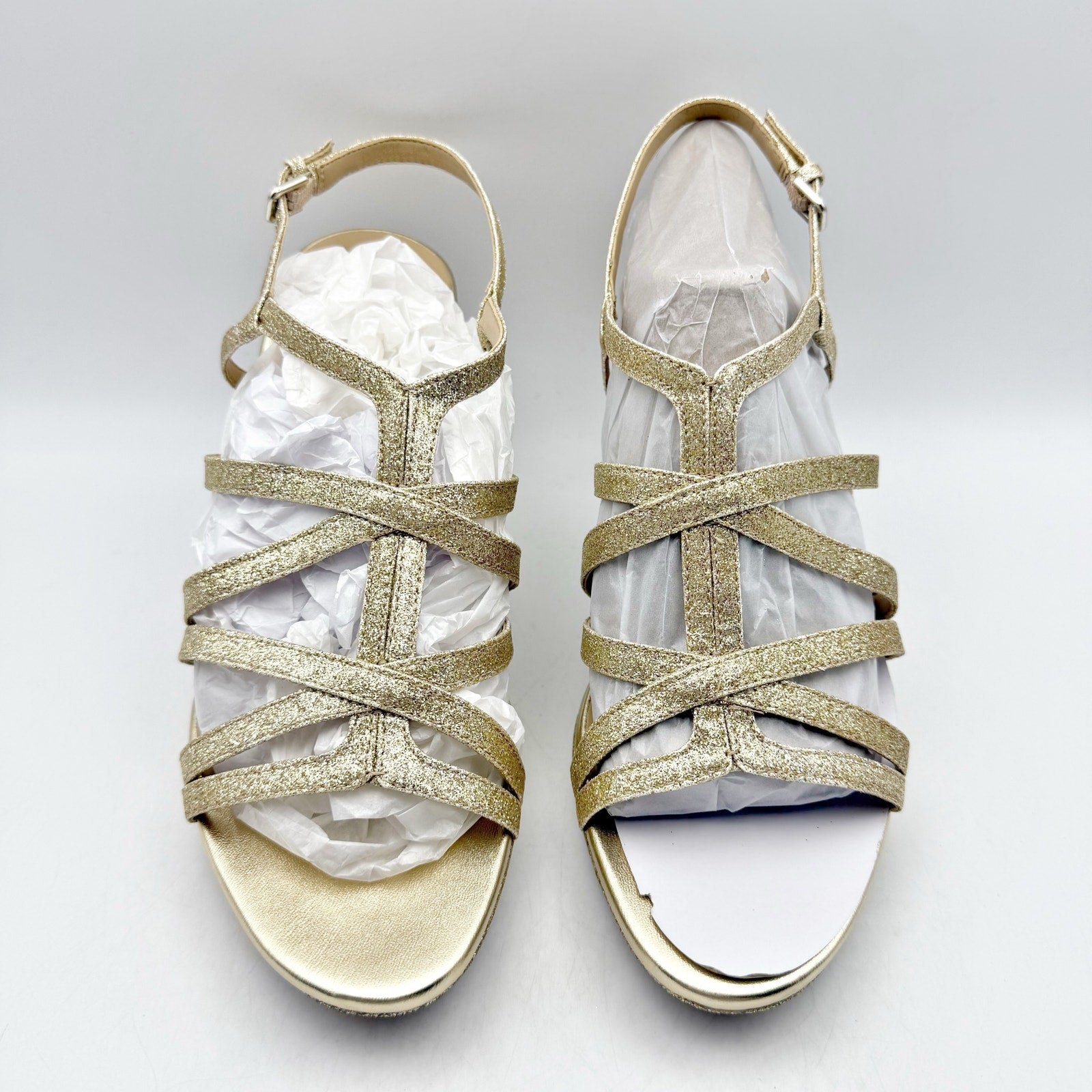 Naturalizer Womens Baylor Heeled Sandals US 9.5 Wide EU 40.5 Gold Glitter NIB