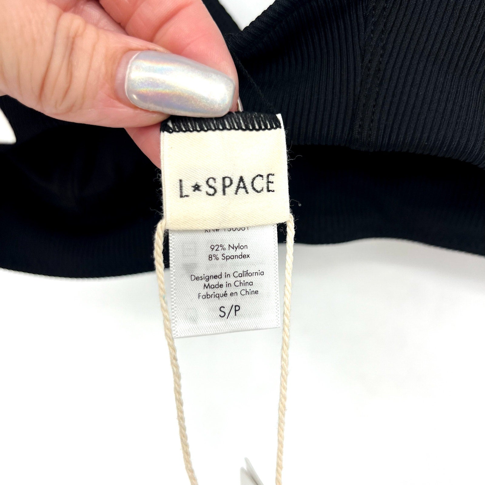 L*SPACE Women's Hailey Rib Bikini Top Small Black Sweetheart Neck NWT