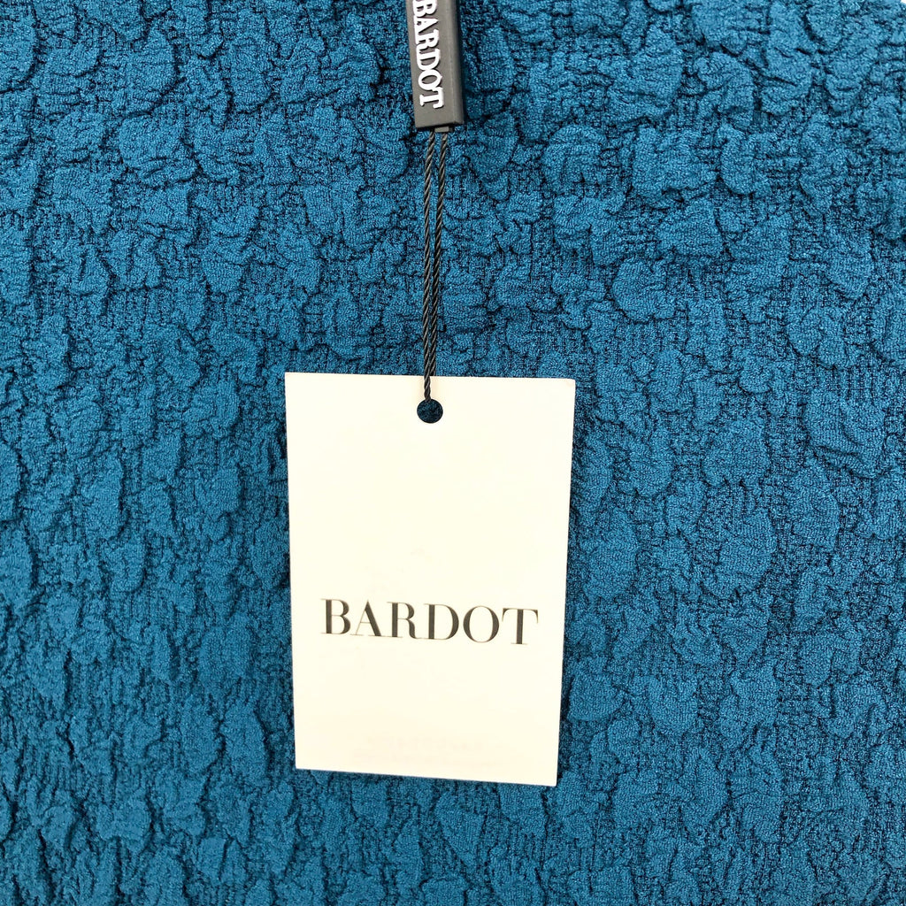 BARDOT Women's Crinkle One Shoulder Long Dress US 4 Teal Blue Long Sleeve NWT