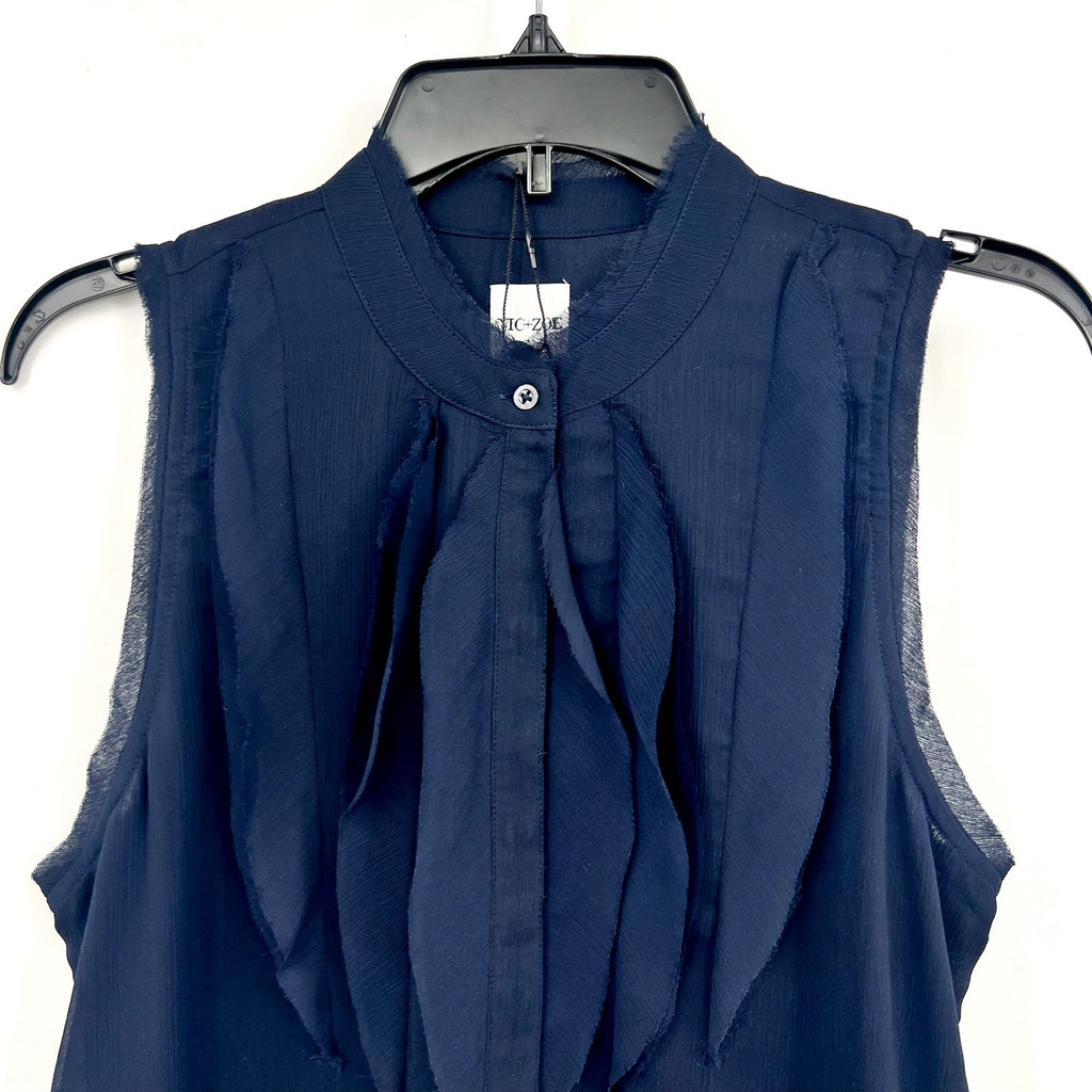 NIC + ZOE Women's Falling Chiffon Top Medium Navy Blue Sleeveless NWT