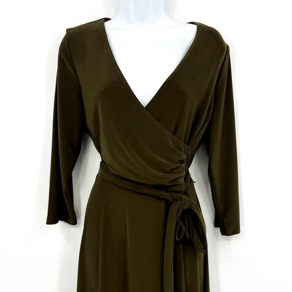 LAUREN RALPH LAUREN Surplice Jersey Dress Size 8 Olive Green Faux Wrap Belt NWT