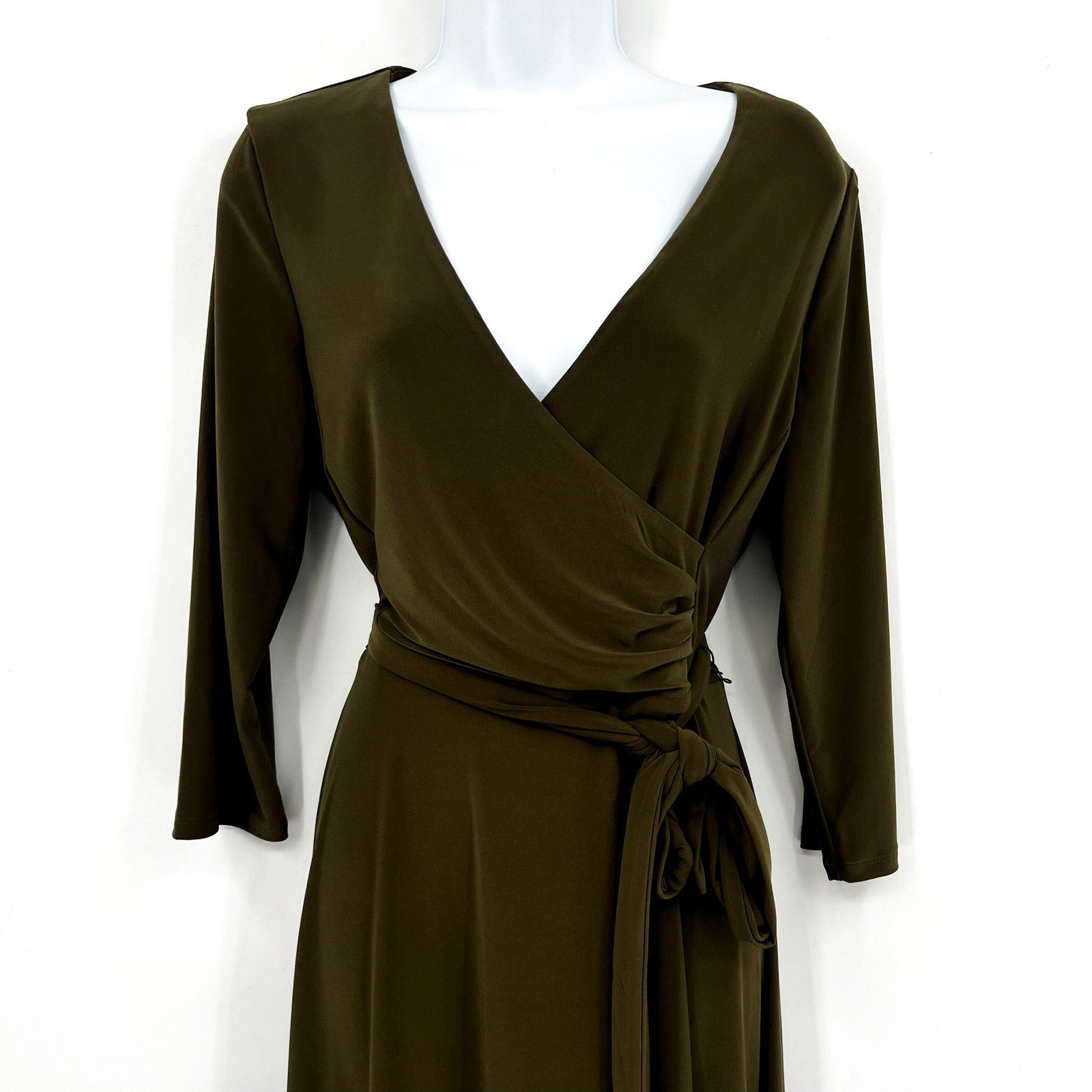 LAUREN RALPH LAUREN Surplice Jersey Dress Size 8 Olive Green Faux Wrap Belt NWT
